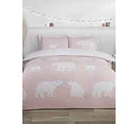 Rapport Polar Bear 100% Brushed Cotton Double Duvet Cover Set Reversible Bedding Blush, 124025839