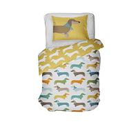 Rapport Reversible Dachshund Sausage Dog Duvet Cover, Polycotton, Ochre, 2 pcs, Single