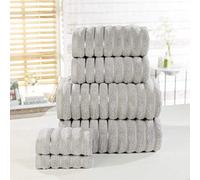 Rapport Ribbed 6 Piece 100% Cotton Towel Set, Silver, Bale