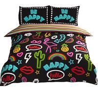 Rapport Funky Neon Reversible Striped Duvet Cover Bed Set, Polycotton, Black,2 pieces, Single