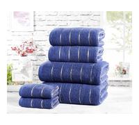 Rapport Six Piece 100% Cotton Towel Set Modern Striped Navy Bath Sheets