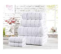 Rapport Six Piece 100% Cotton Towel Set Modern Striped White Bath Sheets