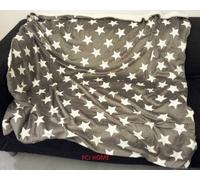 Rapport Stars Grey White Decorative Throw over Blanket Soft Fleece Sherpa New, Polyester, Full