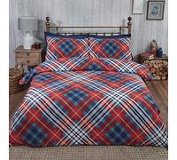 Rapport Tartan Brushed Cotton King Duvet Cover Set - Red