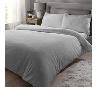 Rapport Teddy Bear Luxurious Super Soft Warm Duvet Quilt Duvet Cover Bed Set, Silver, Double