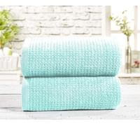 Rapport Waffle Texture 2Pc Bathroom Towel Bale 100% Cotton Duck Egg Blue Bath Sheets