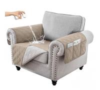 RAPRAP 100% Waterproof Armchair Cover with Side Pockets, Washable Anti-slip Chair Cover for Single Sofa Couch Recliner Armchair, Armchair Protector for Pets Children Dog Cat, Khaki,1 Seater
