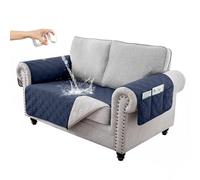 RAPRAP 100% Waterproof Sofa Cover with Side Pockets, 2 Seater Sofa Protector for Children Pets Dog, Durable Non-Slip Two Seater Couch Covers, Washable, Navy Blue,2 Seater