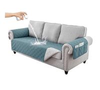 RAPRAP Sofa Cover 3 Seater 100% Waterproof Sofa Protector with Side Pockets for Kids, Pets, Dogs, Durable Non-Slip Three Seater Couch Covers, Washable,Gray Blue,3 Seater