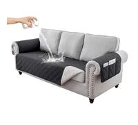 RAPRAP Sofa Cover 3 Seater 100% Waterproof Sofa Protector with Side Pockets for Kids, Pets, Dogs, Durable Non-Slip Three Seater Couch Covers, Washable,Black,3 Seater