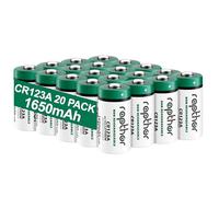 Rapthor 1650mAh CR123A 3V Lithium Battery CR123 123A CR17345 High Power Lithium Batteries with Built-in PTC for Flashlight Cameras Toys Alarm System Microphones (20Pack)
