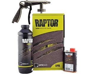 Raptor U-Pol TINTABLE 1 Bottle + Gun Kit 2K Tough Coating Liner Protective 1 Bottle kit is ideal for smaller applications/touch-ups Supplied with FMT626 Pneumatic Gun