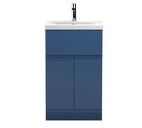 Rapture Floor Standing Vanity Basin Unit with Mid-Edge Ceramic Basin (Tap Not Included), 500mm - Satin Blue - Balterley