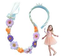 Rapunzel Wig for Kids, 27" Long Braided Wigs Headbands, Rapunzel Hair with Tiara Flowers Adorn, Tangled Wig for Girls Princess Dress up Accessories, Style 2, Decor
