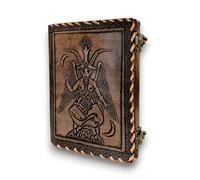 RAQI CRAFTS premium handmade leather journal - Embossed Sigil of Baphomet, Satanic Book of Shadows design, Perfect for spells, travel diary, or vintage-style gift, 8x6in Brushed Bronze color