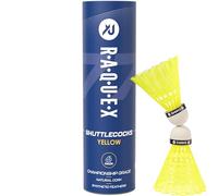 Raquex Badminton Shuttlecocks - Yellow/White, Tube of 6 - All Natural Cork Shuttlecocks, Nylon Feathers - Three Speed Options - Indoor Outdoor Durable Badminton Shuttles (77, Yellow)