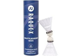 Raquex Badminton Shuttlecocks - Yellow/White, Tube of 6 - All Natural Cork Shuttlecocks, Nylon Feathers - Three Speed Options - Indoor Outdoor Durable Badminton Shuttles (77, White)