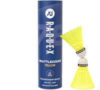 Raquex Badminton Shuttlecocks - Yellow/White, Tube of 6 - All Natural Cork Shuttlecocks, Nylon Feathers - Three Speed Options - Indoor Outdoor Durable Badminton Shuttles