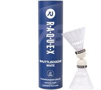 Raquex Badminton Shuttlecocks - Yellow/White, Tube of 6 - All Natural Cork Shuttlecocks, Nylon Feathers - Three Speed Options - Indoor Outdoor Durable Badminton Shuttles (78, White)