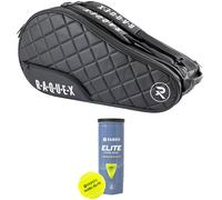 Raquex Elite Padel/Pickleball 4 Racket Bag - Blue or Black - Quilted Faux Leather Racquet Backpack for Men & Women - Thermal Lined & Padded Racquet Protector - Luxury Gift (Black + Padel Balls)