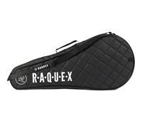 Raquex Elite Tennis 2 Racket Cover - Bag with Carry Handle & Shoulder Strap - Quilted Faux Leather Padded Racquet Case in Black - Luxury Sports Gift for Women & Men