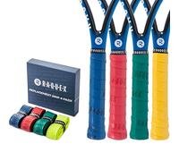Raquex Enhance Replacement Racket Grip (4 Grips): Badminton, Tennis, Squash. Premium, Self-adhesive PU Racquet Grip Tape. 14 Colours. Recyclable cardboard outer gift packaging