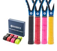 Raquex Enhance Replacement Racket Grip (4 Grips): Badminton, Tennis, Squash. Premium, Self-adhesive PU Racquet Grip Tape. 14 Colours. Recyclable cardboard outer gift packaging
