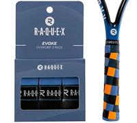 Raquex Evoke Overgrip Tape 3 Pack - Tennis Racket Grip Tapes (11 Designs) - Racquet Anti Slip Tape Overgrip for Tennis Rackets, Badminton, Squash, Padel. Finishing Tape Included (Stripes)