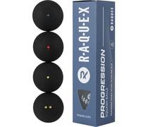 Raquex Progression Squash Balls (Mixed Box of 4) - Four x Speeds Included: Competition Double Yellow Dot, Yellow, Red, Blue. WSF Approved Squash Ball