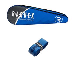 Raquex Racket Bag - for 1, 2 or 3 Squash or Badminton Racquets - Great British Design (+ Blue Enhance Replacement Grip)