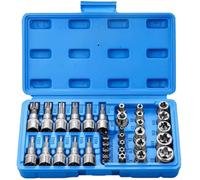 RAQXOLPB Ratchet Drive Sockets Wrench 34pcs Torx Bit Socket & E-Torx Star Set 1/4" 3/8" 1/2" Drive Male Female Bits Handheld Tool with Case