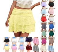 RARA Skirt,Bloomers for Women,Womens Lace Mini Skirt Y2k Low Rise Layered Pleated Ruffle Half Slip Skirts Flowy Frilly A Line Short Underskirts Fairy Tiered Dancing Party Dress Streetwear,1-Yellow S