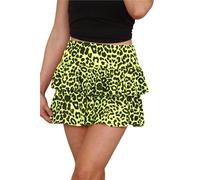 RARA Skirt for Womens Hot Mini RARA Skirts Pleated Flared Layers Ladies Trendy Clubwear Skirts for a Stylish Look Neon Yellow Leopard Print 12-14