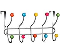 RARAA Chrome 10 Hook Over The Door Clothes Hanger Multi Coloured Coat Hooks Tidy Storage Organiser for Bedroom Bathroom Closet Wardrobe - Stylish Hanging Rack, 40cm