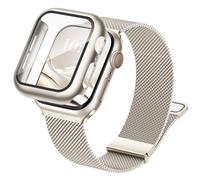 Raradev 3-in-1 Compatible with Apple Watch Metal Straps 40mm with Case & Screen Protector, Dual Magnetic Band and Protective Cover with 9H Tempered Glass for iWatch SE3 Series 6/5/4, Starlight