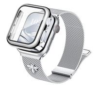 Raradev 3-in-1 Compatible with Apple Watch Metal Straps 40mm with Case & Screen Protector, Dual Magnetic Band and Protective Cover with 9H Tempered Glass for iWatch SE3 Series 6/5/4, bee silver