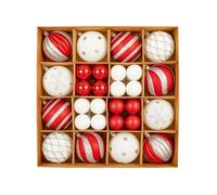 Raraion Premier - 44 Piece Multi Finish Red, White & Silver Baubles, Boxed in Red Raraion Red