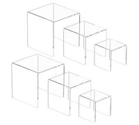 Rarapop 6 Pcs Acrylic Display Risers, Clear Riser Shelf Showcase for Buffet Cupcake, Puppets, Anime Characters, Perfumes, Jewelry, Clear Product Stand, Acrylic Risers for Display (SetC)