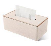 Rarapop Tissue Box Cover, PU Leather Tissue Case Holder, Rectangular Tissue Box Cover, Tissue Paper Dispenser for Bathroom Home Office Car Decoration (Beige)