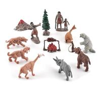 Rardsay 12pcs Realistic Prehistoric Animal and Primitive Figurines Model Ancient Mammoth Saber-Toothed Tiger Wolf Figures Primitive Human Animal Desktop Decor Christmas Birthday Gift