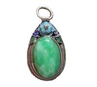 Rare Antique Chinese Silver Enamel Mosaic jade Pendant