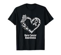 Rare Cancer Awareness Heart and Butterflies Zebra Ribbon T-Shirt