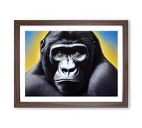 Rare Gorilla Framed Print | A2 Walnut Framed Wall Art | Ready to Hang | Modern Animal Picture | Living Room Bedroom Lounge Office