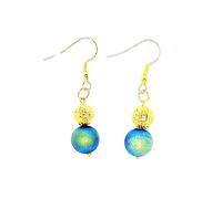 Rare Handmade Dangle Earrings, Blue and Gold, Ceramic Bead with Gold-Plated Fish Hook, Women's Fashion Jewelry, Special Limited Edition