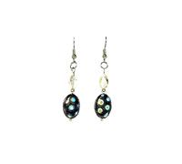 Rare Limited Special Edition Black Lampwork Glass Bead Dangle Earrings with Clear Crystal Bead, Silver-Plated Fishhook, Handmade