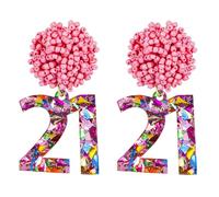 RareLove 21st Birthday Earrings for Women, Pink Number 21 Beaded Glitter Dangle Stud Earrings, Fun Birthday Party Accessories Jewelry