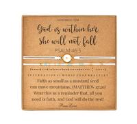 RareLove 2pcs Mustard Seed Jewelry-God is Within Her She Will Not Fall Morse Code Beaded Bracelets Christian Jewelry Prayer Bracelet for Women-Blue White Golden Pony Beads