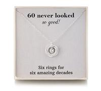 RareLove 60th Birthday Gifts for Women Jewellery,925 Sterling Silver 6 Rings April Birthstone Necklace,60 Birthday Gifts for Mum Best Friends,Six Rings for Six Decades (White Crystal)