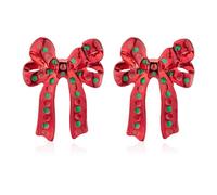 RareLove Christmas Bow Earrings - Big Size Green Dots Bowknot Stud Dangle for Women, Alloy Plated, Holiday Jewelry, Cute Red Christmas Earrings