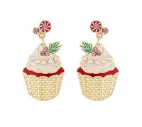 RareLove Cupcake Earrings Pink CZ Rhinestone Birthday Cupcake Earrings Cute Fun Stud Earrings for Women Alloy Plated Christmas Holiday Earrings